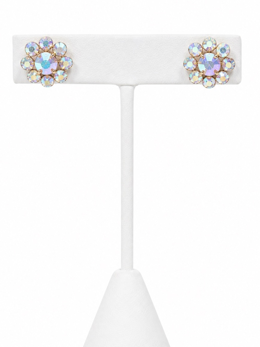 Vintage iridescent rhinestone flower screw back earrings